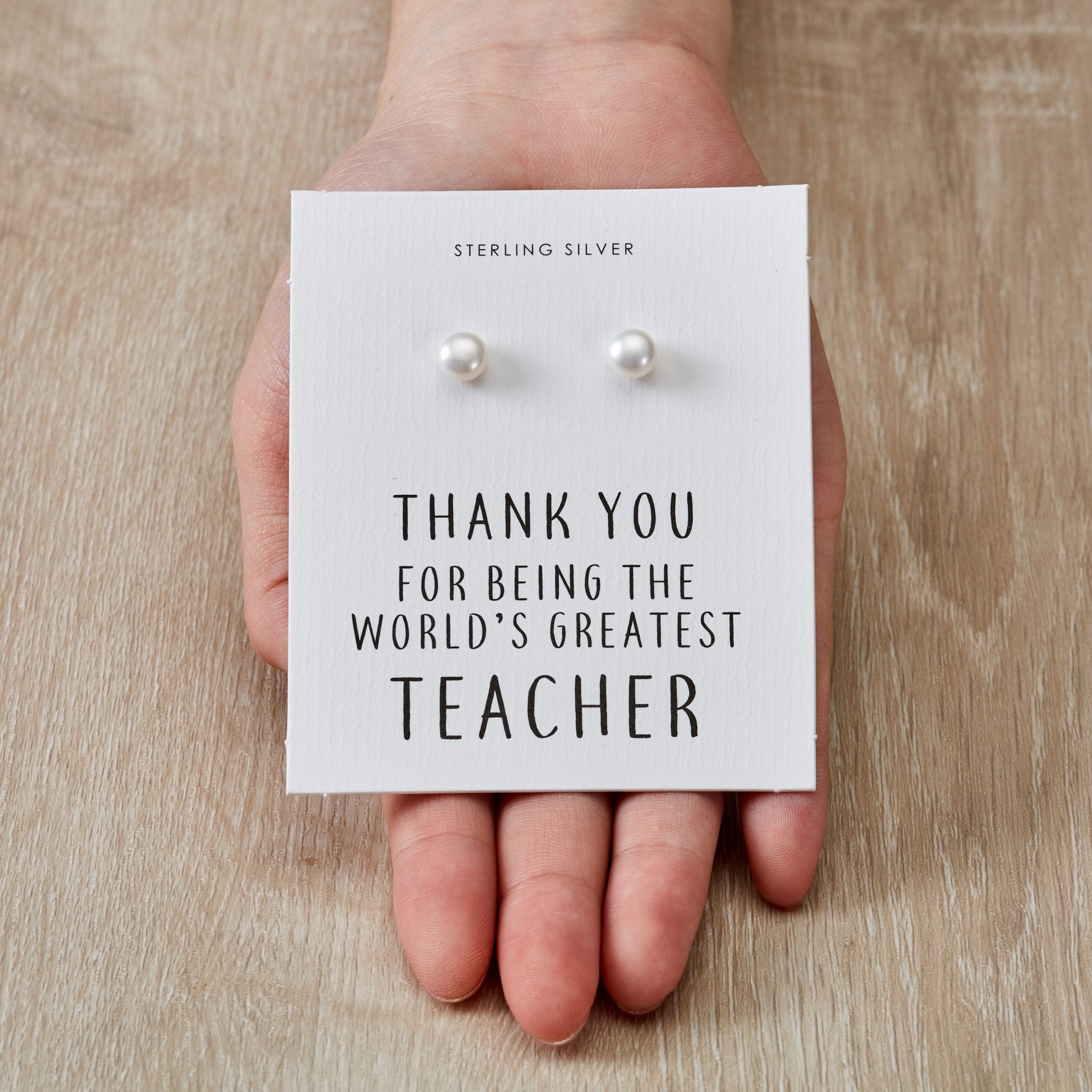 Sterling Silver World's Greatest Teacher Pearl Earrings - Philip Jones Jewellery