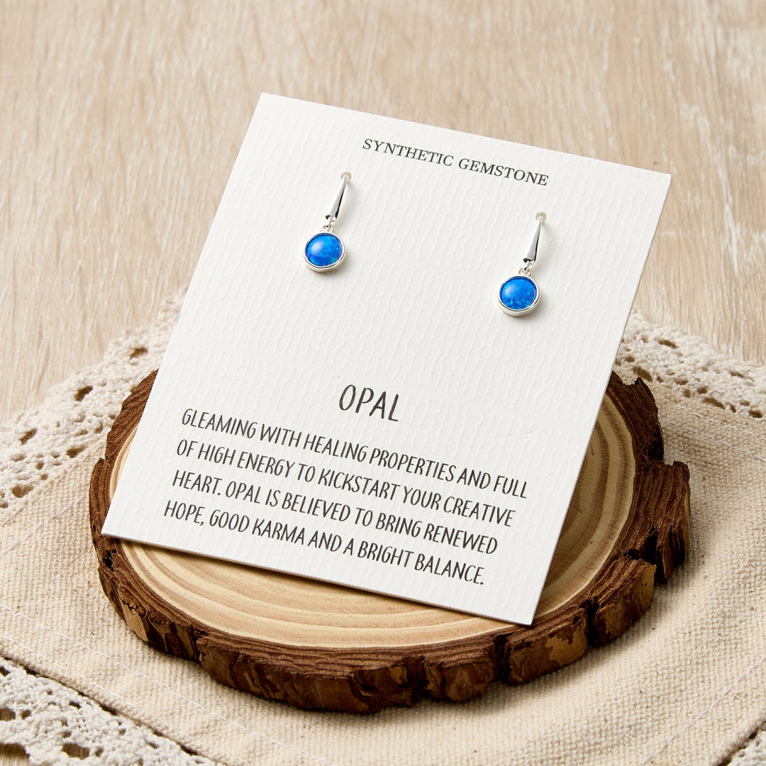 Synthetic Blue Opal Drop Earrings with Quote Card - Philip Jones Jewellery