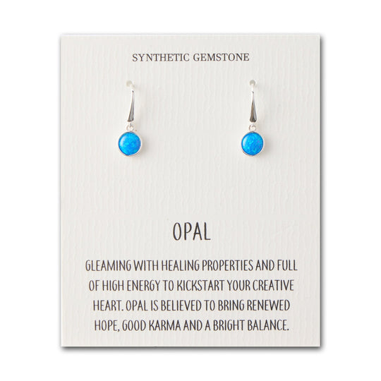 Synthetic Blue Opal Drop Earrings with Quote Card - Philip Jones Jewellery