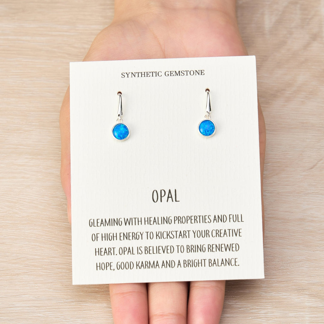 Synthetic Blue Opal Drop Earrings with Quote Card - Philip Jones Jewellery