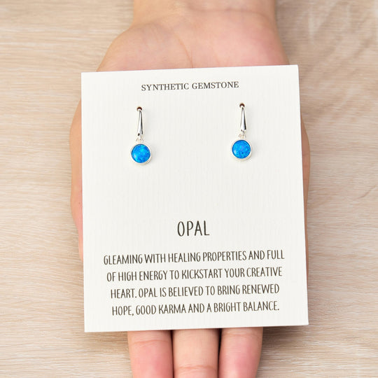 Synthetic Blue Opal Drop Earrings with Quote Card - Philip Jones Jewellery