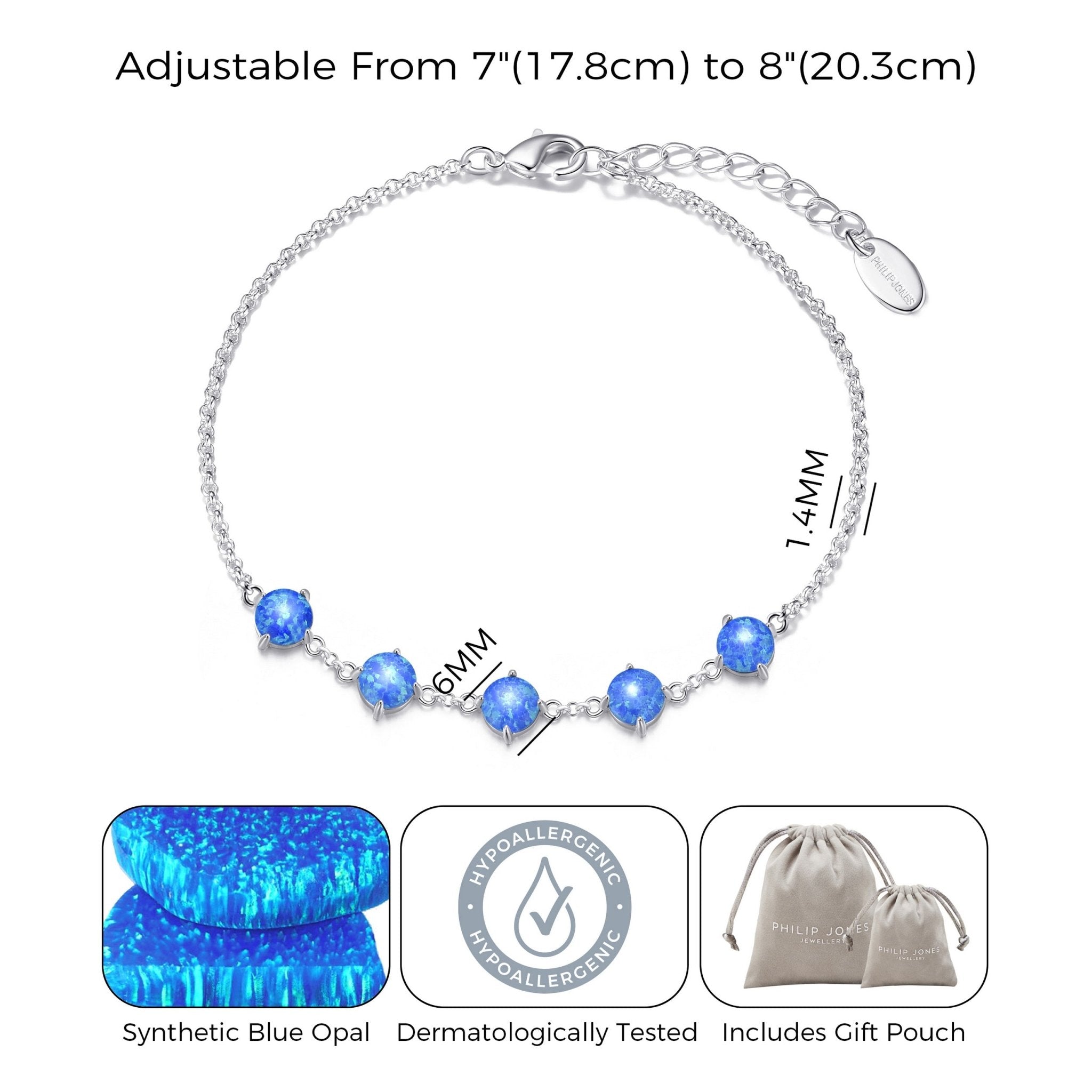 Synthetic Blue Opal Gemstone Bracelet - Philip Jones Jewellery