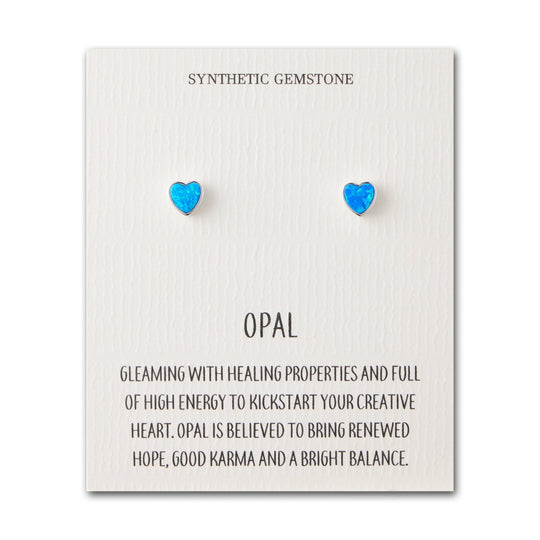 Synthetic Blue Opal Heart Stud Earrings with Quote Card - Philip Jones Jewellery