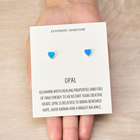 Synthetic Blue Opal Heart Stud Earrings with Quote Card - Philip Jones Jewellery