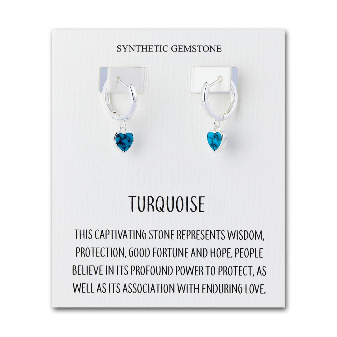 Synthetic Turquoise Gemstone Heart Charm Hoop Earrings with Quote Card - Philip Jones Jewellery