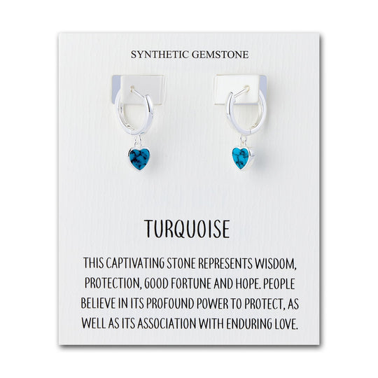 Synthetic Turquoise Gemstone Heart Charm Hoop Earrings with Quote Card - Philip Jones Jewellery