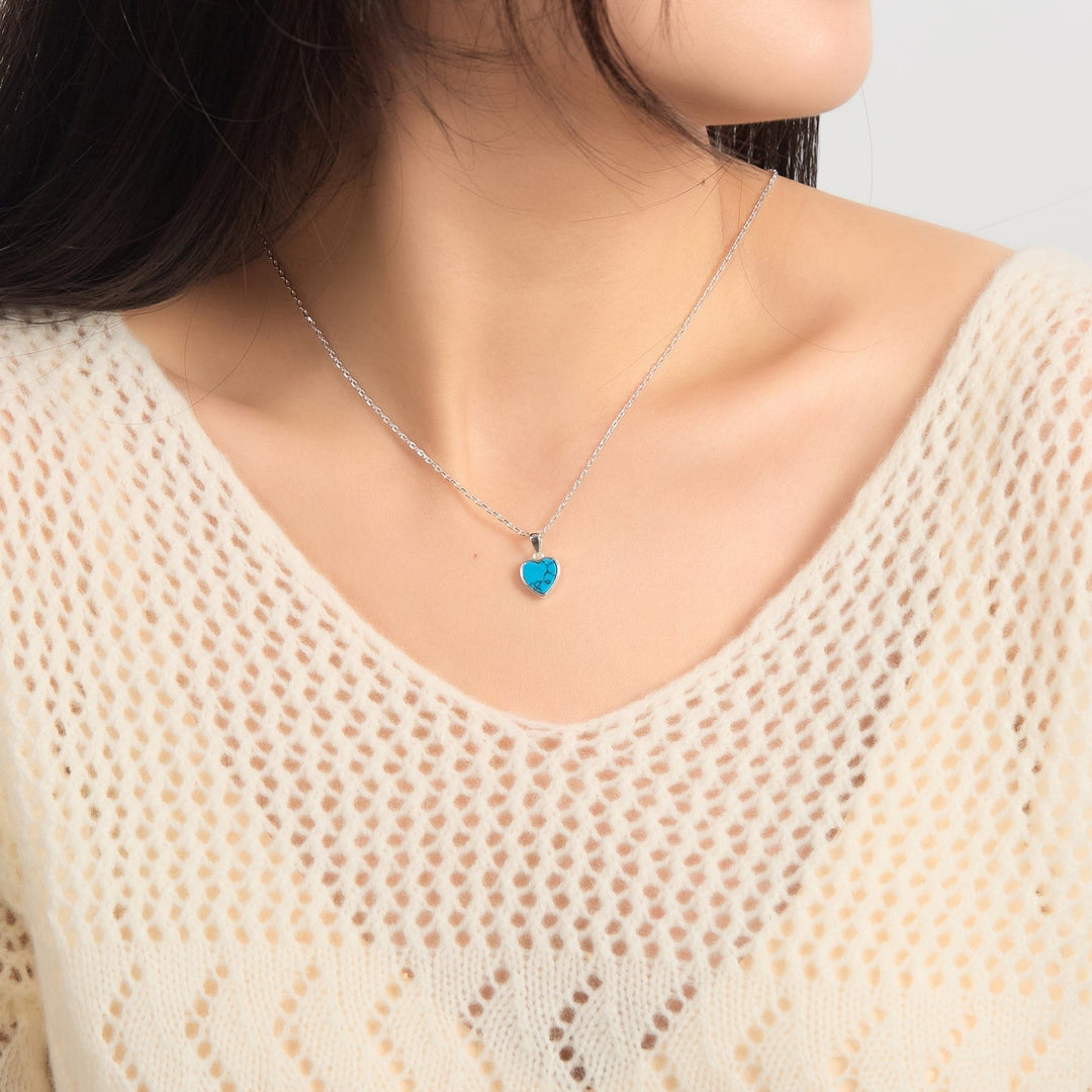 Synthetic Turquoise Gemstone Heart Necklace - Philip Jones Jewellery