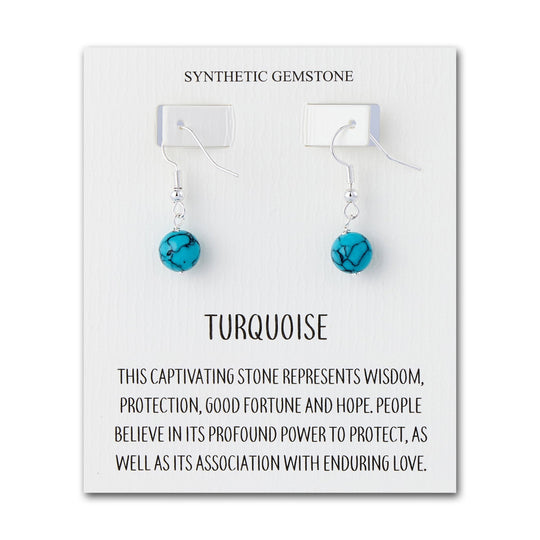 Synthetic Turquoise Gemstone Round Drop Earrings with Quote Card - Philip Jones Jewellery