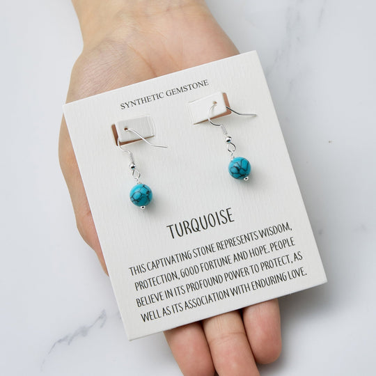 Synthetic Turquoise Gemstone Round Drop Earrings with Quote Card - Philip Jones Jewellery