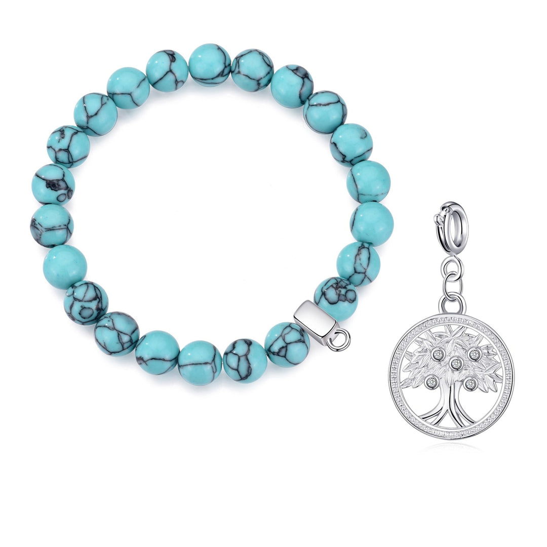 Synthetic Turquoise Gemstone Stretch Bracelet with Charm Created with Zircondia® Crystals - Philip Jones Jewellery