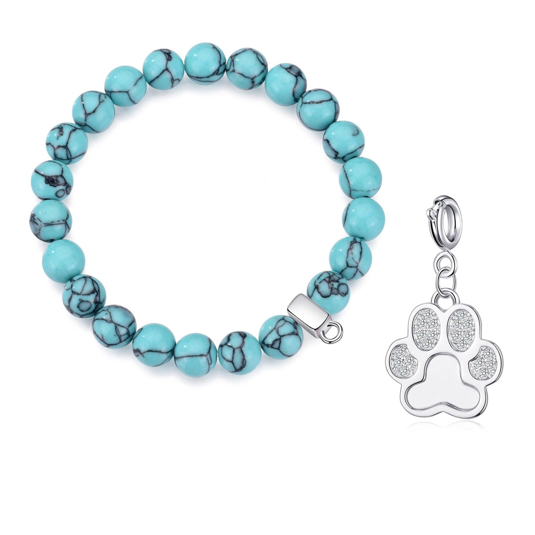 Synthetic Turquoise Gemstone Stretch Bracelet with Charm Created with Zircondia® Crystals - Philip Jones Jewellery