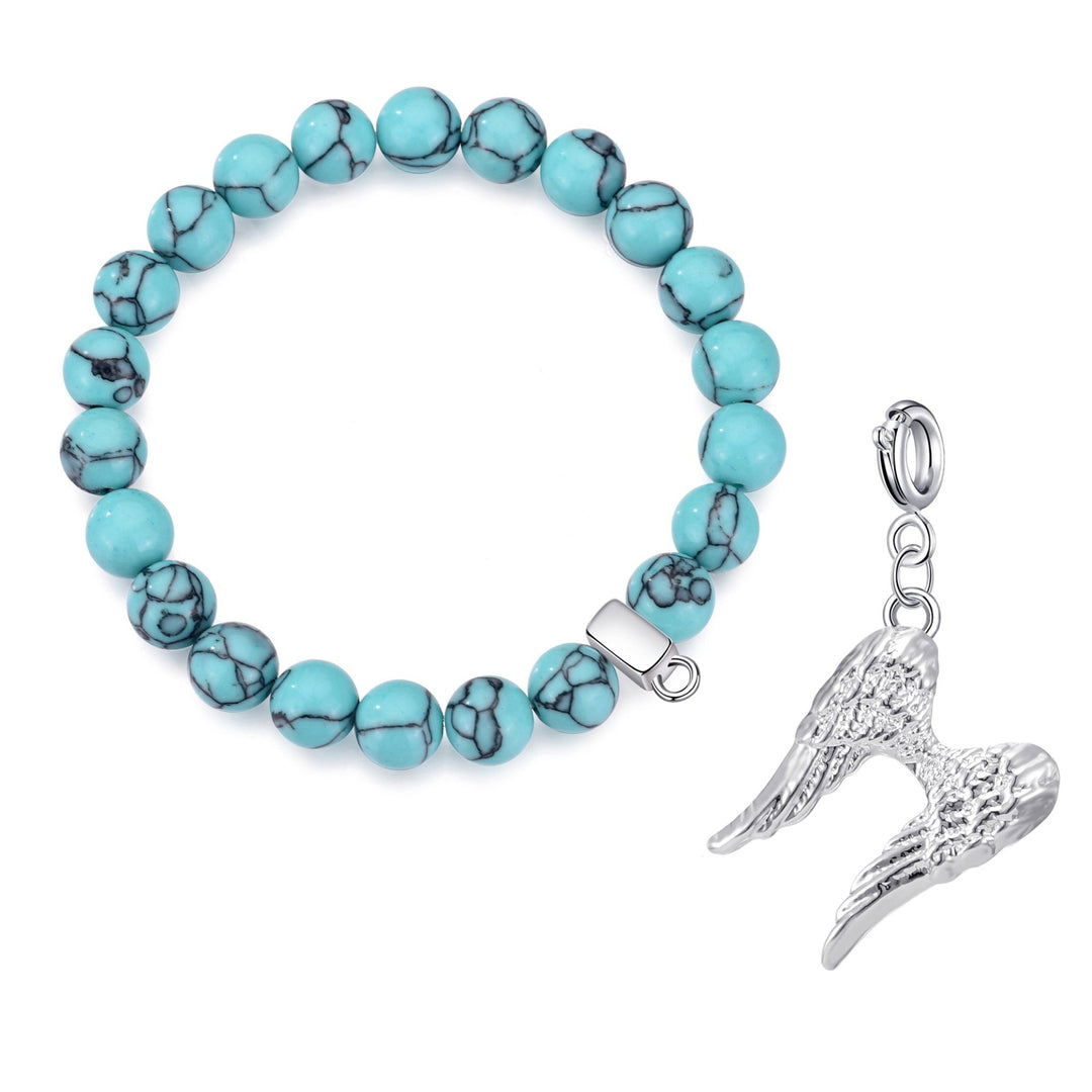 Synthetic Turquoise Gemstone Stretch Bracelet with Charm Created with Zircondia® Crystals - Philip Jones Jewellery