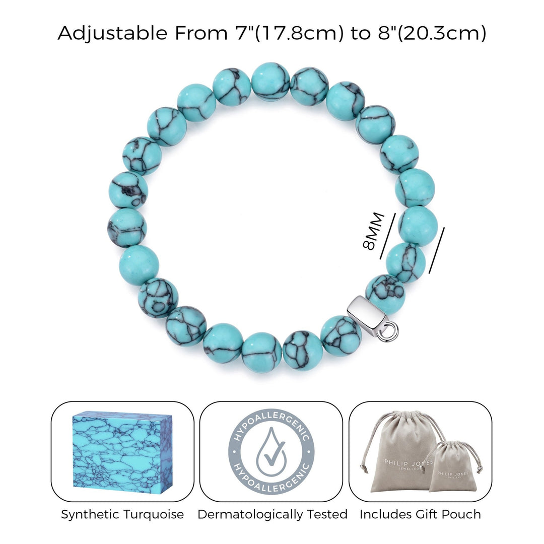 Synthetic Turquoise Gemstone Stretch Bracelet with Charm Created with Zircondia® Crystals - Philip Jones Jewellery