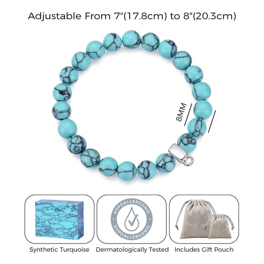 Synthetic Turquoise Gemstone Stretch Bracelet with Charm Created with Zircondia® Crystals - Philip Jones Jewellery