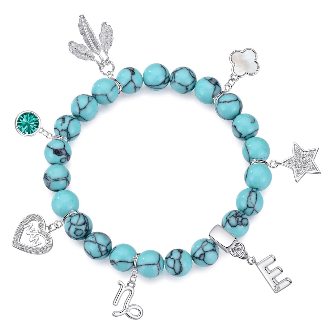 Synthetic Turquoise Gemstone Stretch Bracelet with Choice of Charms - Philip Jones Jewellery