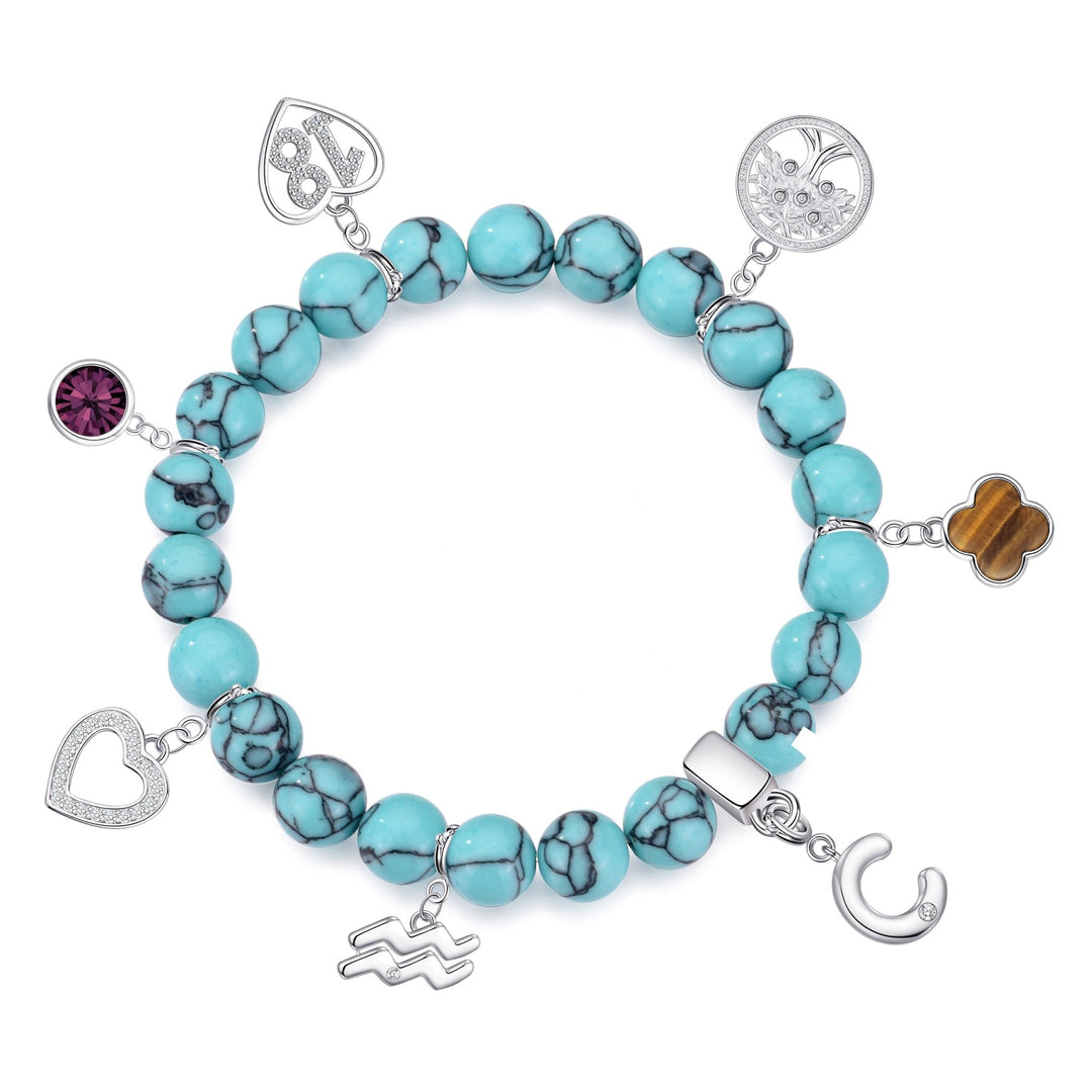 Synthetic Turquoise Gemstone Stretch Bracelet with Choice of Charms - Philip Jones Jewellery