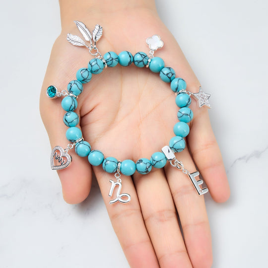 Synthetic Turquoise Gemstone Stretch Bracelet with Option of Charms - Philip Jones Jewellery