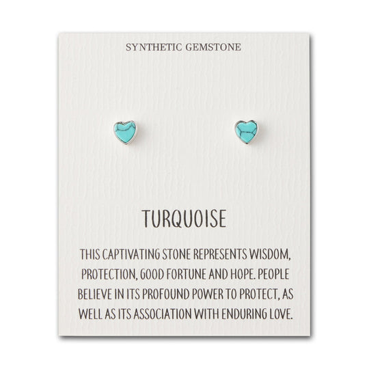 Synthetic Turquoise Heart Stud Earrings with Quote Card - Philip Jones Jewellery