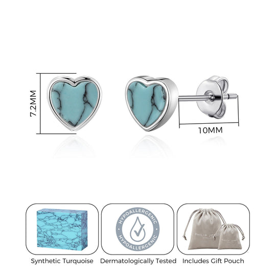 Synthetic Turquoise Heart Stud Earrings with Quote Card - Philip Jones Jewellery