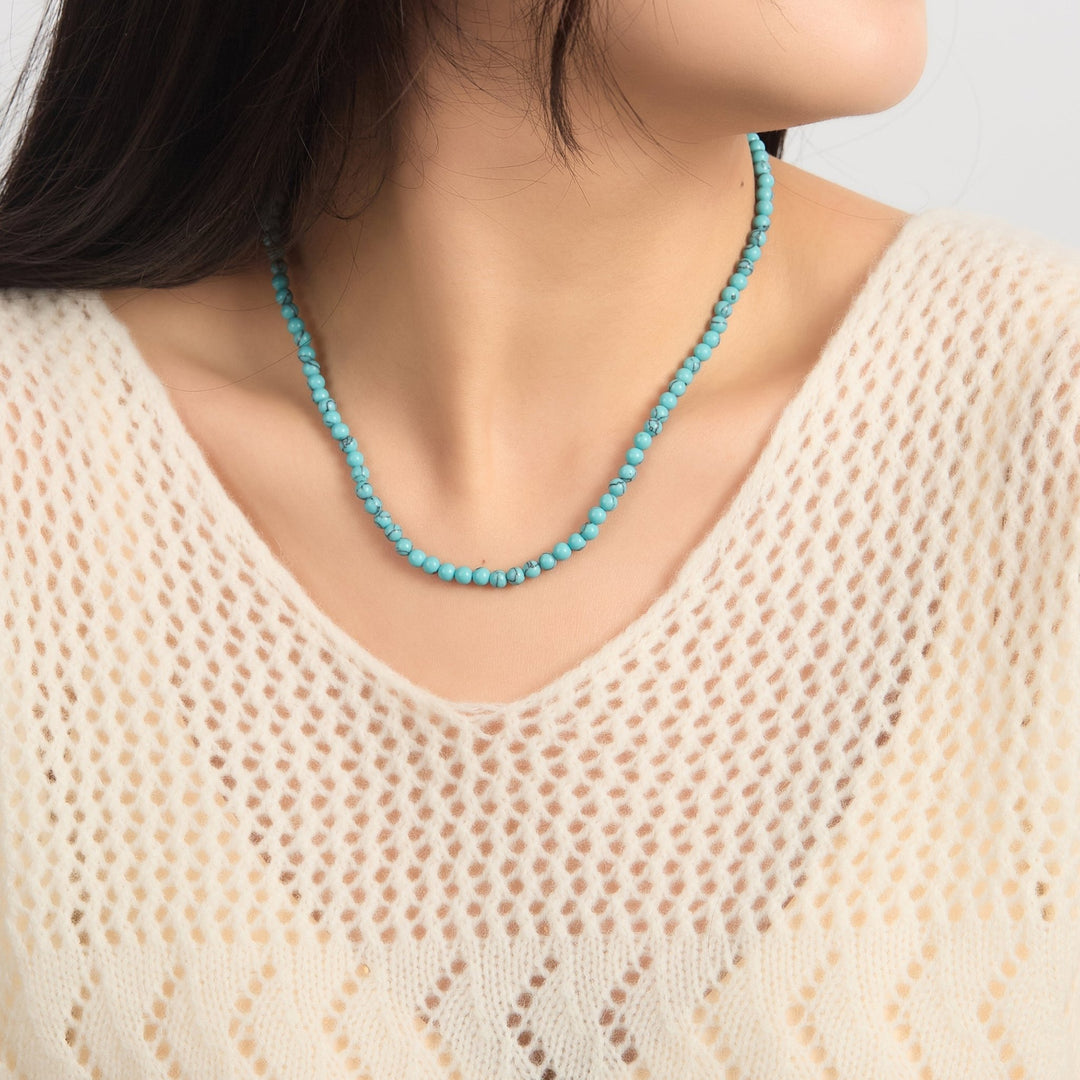 Synthetic Turquoise Mini Beaded Gemstone Necklace - Philip Jones Jewellery