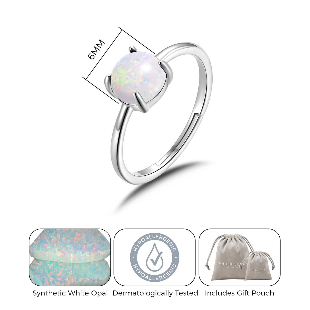 Synthetic White Opal Adjustable Ring with Quote Card - Philip Jones Jewellery