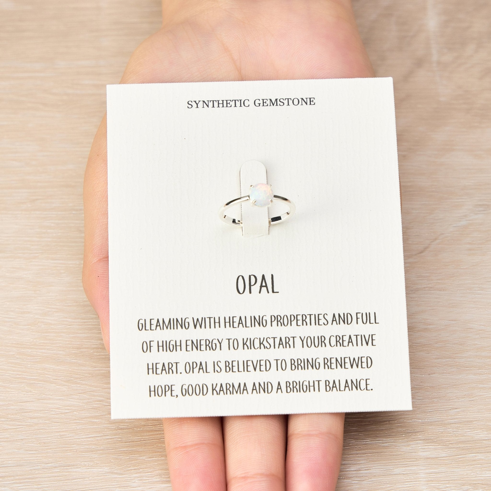 Synthetic White Opal Adjustable Ring with Quote Card - Philip Jones Jewellery