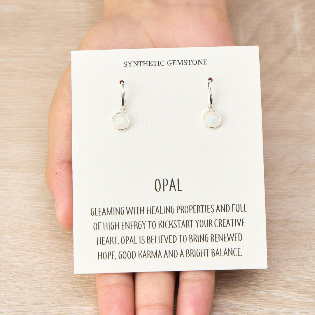 Synthetic White Opal Drop Earrings with Quote Card - Philip Jones Jewellery