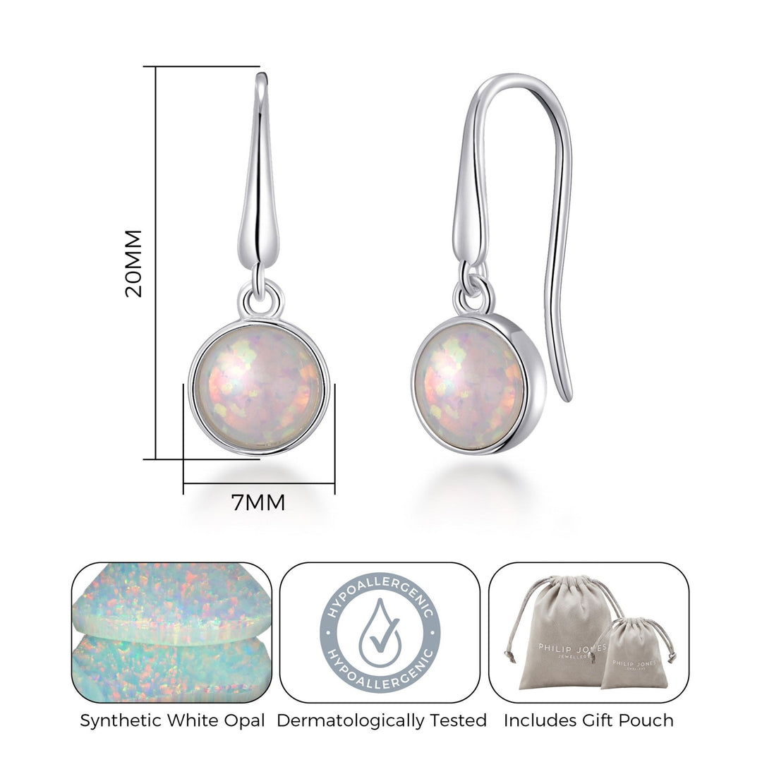 Synthetic White Opal Drop Earrings with Quote Card - Philip Jones Jewellery