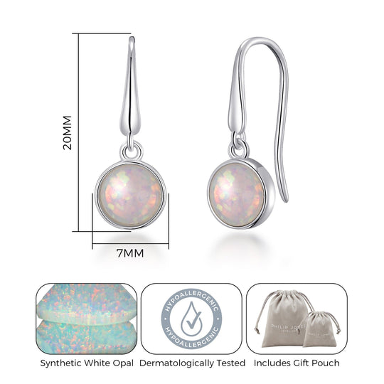 Synthetic White Opal Drop Earrings with Quote Card - Philip Jones Jewellery