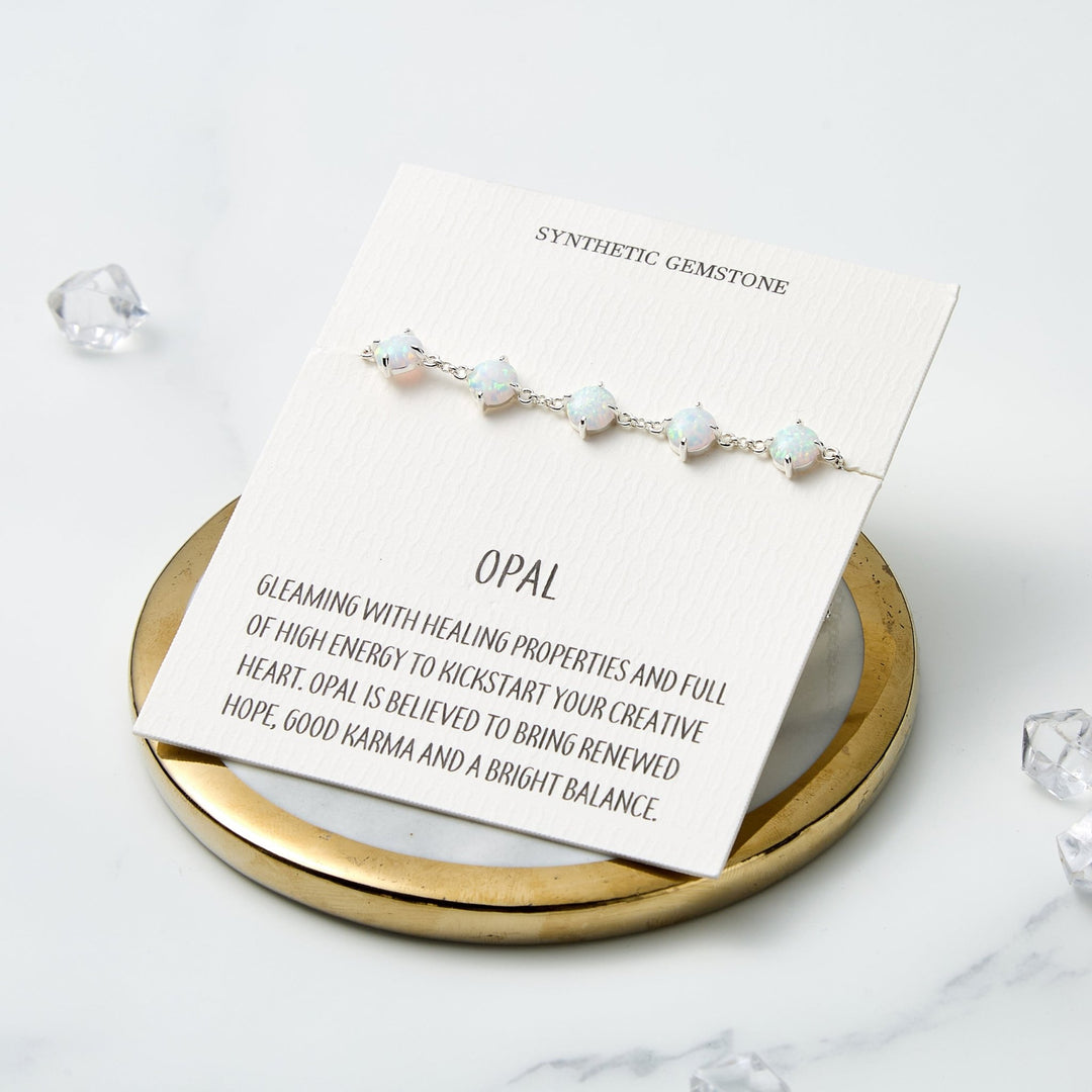 Synthetic White Opal Gemstone Bracelet with Quote Card - Philip Jones Jewellery