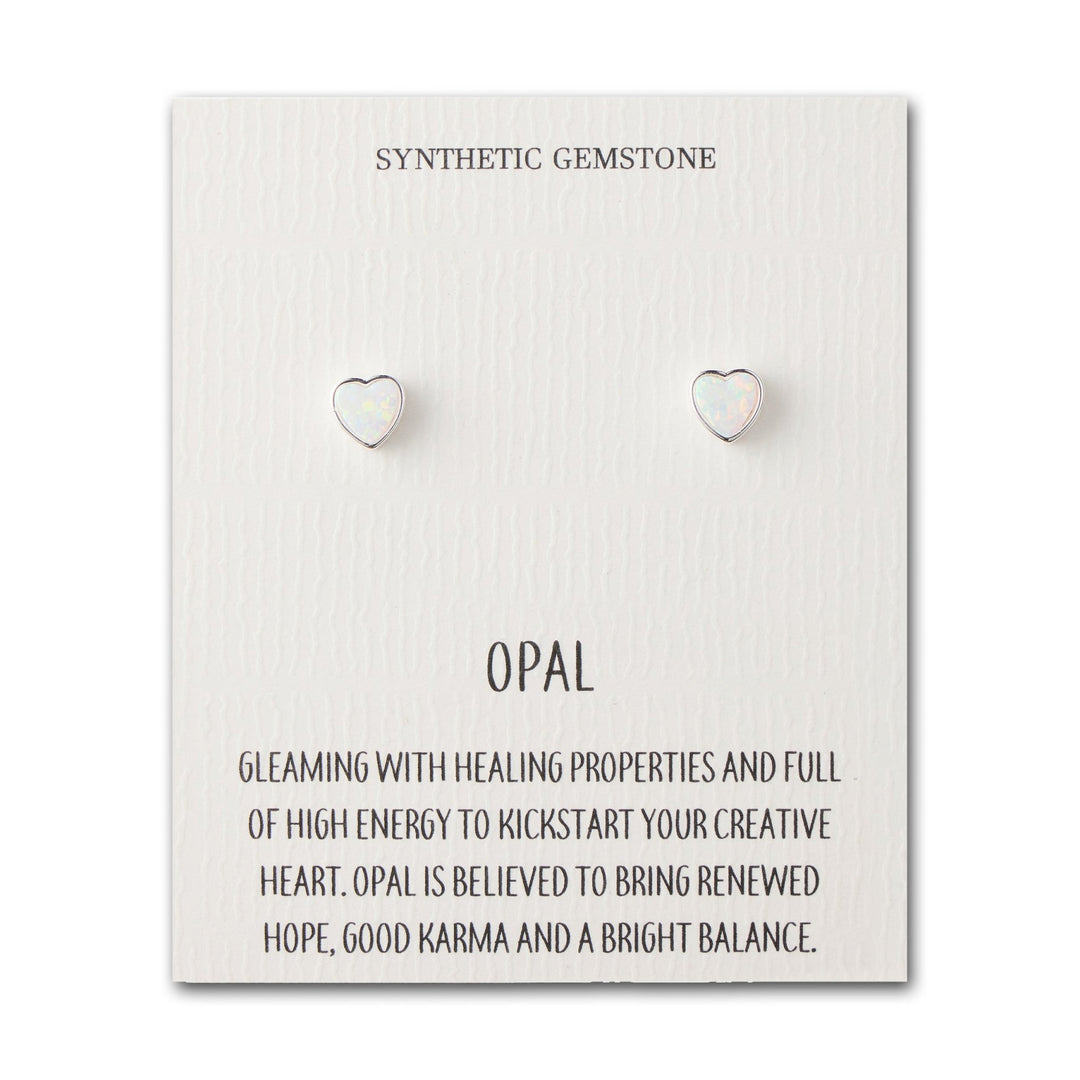 Synthetic White Opal Heart Stud Earrings with Quote Card - Philip Jones Jewellery