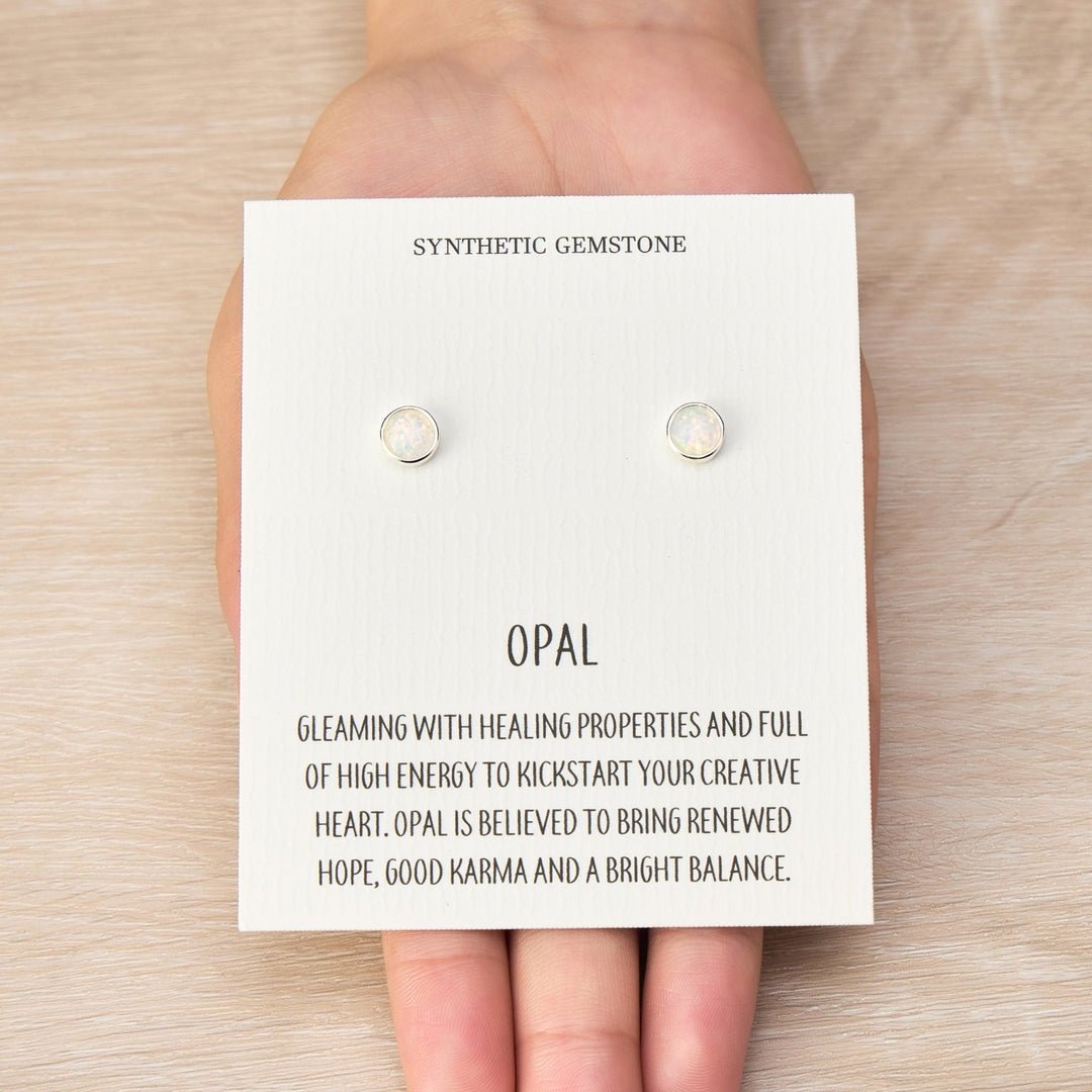 Synthetic White Opal Stud Earrings with Quote Card - Philip Jones Jewellery