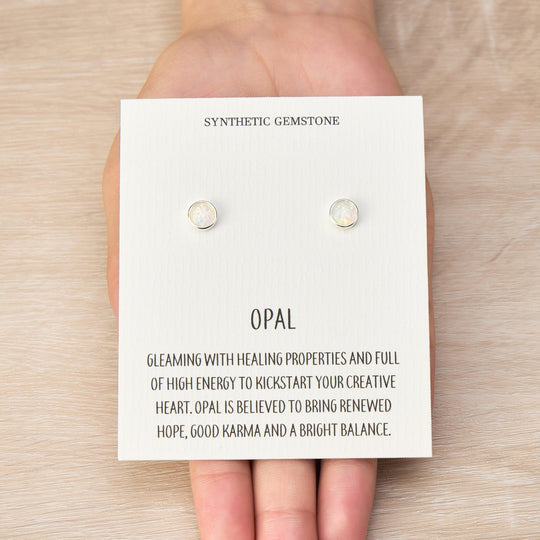 Synthetic White Opal Stud Earrings with Quote Card - Philip Jones Jewellery