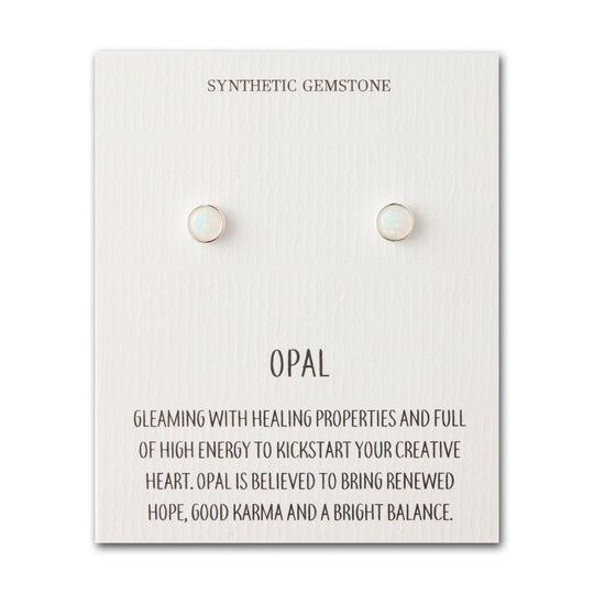 Synthetic White Opal Stud Earrings with Quote Card - Philip Jones Jewellery