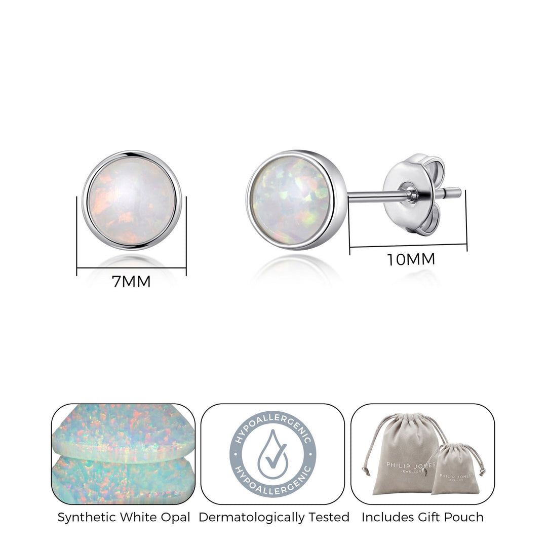 Synthetic White Opal Stud Earrings with Quote Card - Philip Jones Jewellery