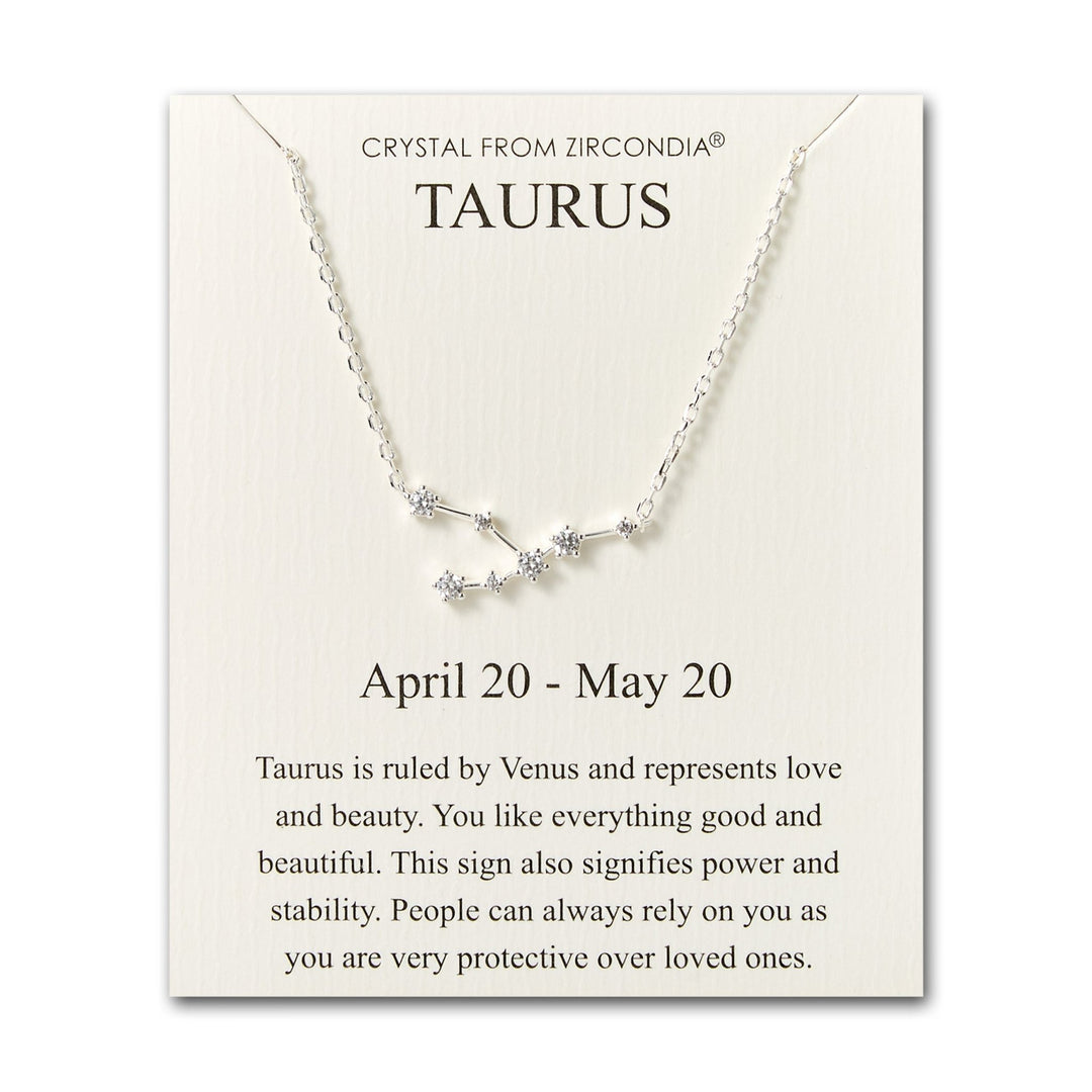 Taurus Star Sign Zodiac Constellation Necklace and Quote Card with Zircondia® Crystals - Philip Jones Jewellery