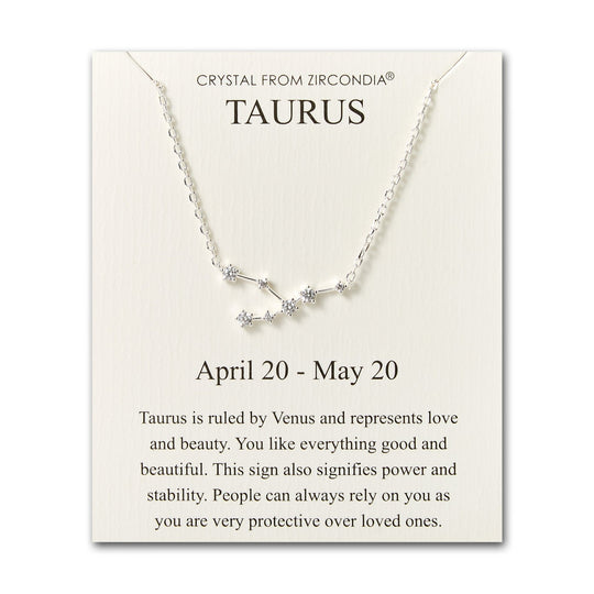 Taurus Star Sign Zodiac Constellation Necklace and Quote Card with Zircondia® Crystals - Philip Jones Jewellery