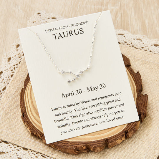 Taurus Star Sign Zodiac Constellation Necklace and Quote Card with Zircondia® Crystals - Philip Jones Jewellery