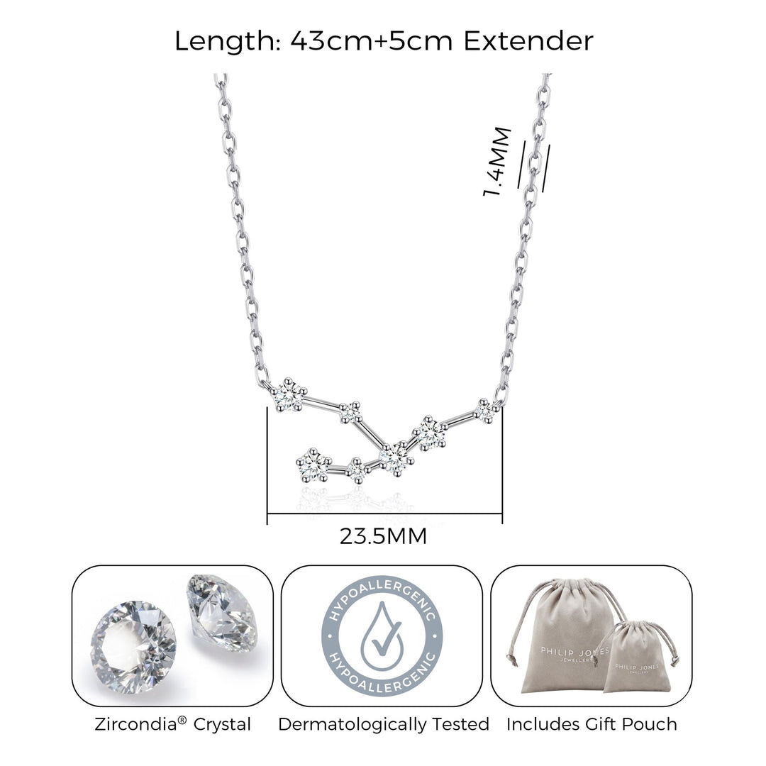 Taurus Star Sign Zodiac Constellation Necklace with Zircondia® Crystals - Philip Jones Jewellery