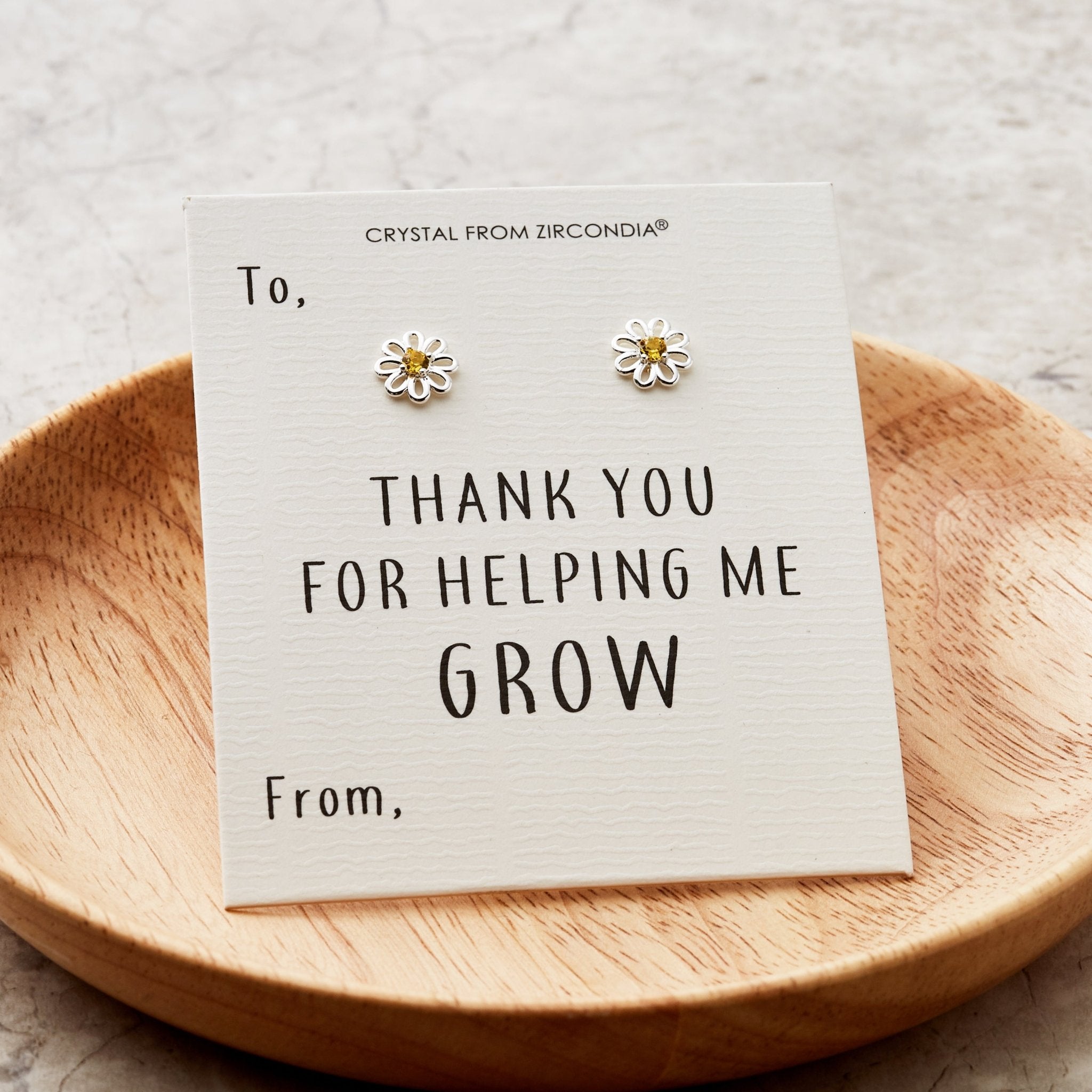 Thank You For Helping Me Grow Daisy Earrings Created with Zircondia® Crystals - Philip Jones Jewellery