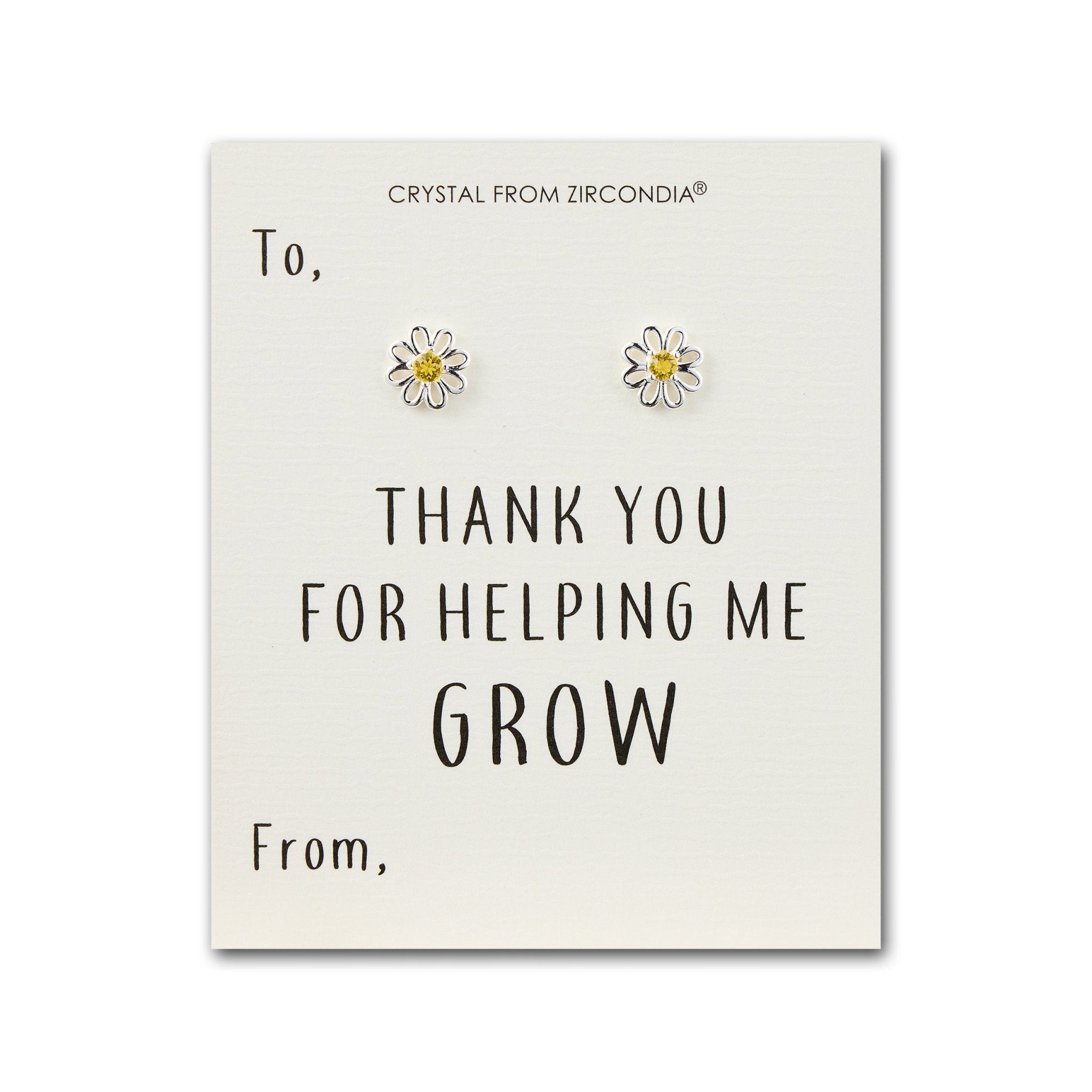 Thank You For Helping Me Grow Daisy Earrings Created with Zircondia® Crystals - Philip Jones Jewellery