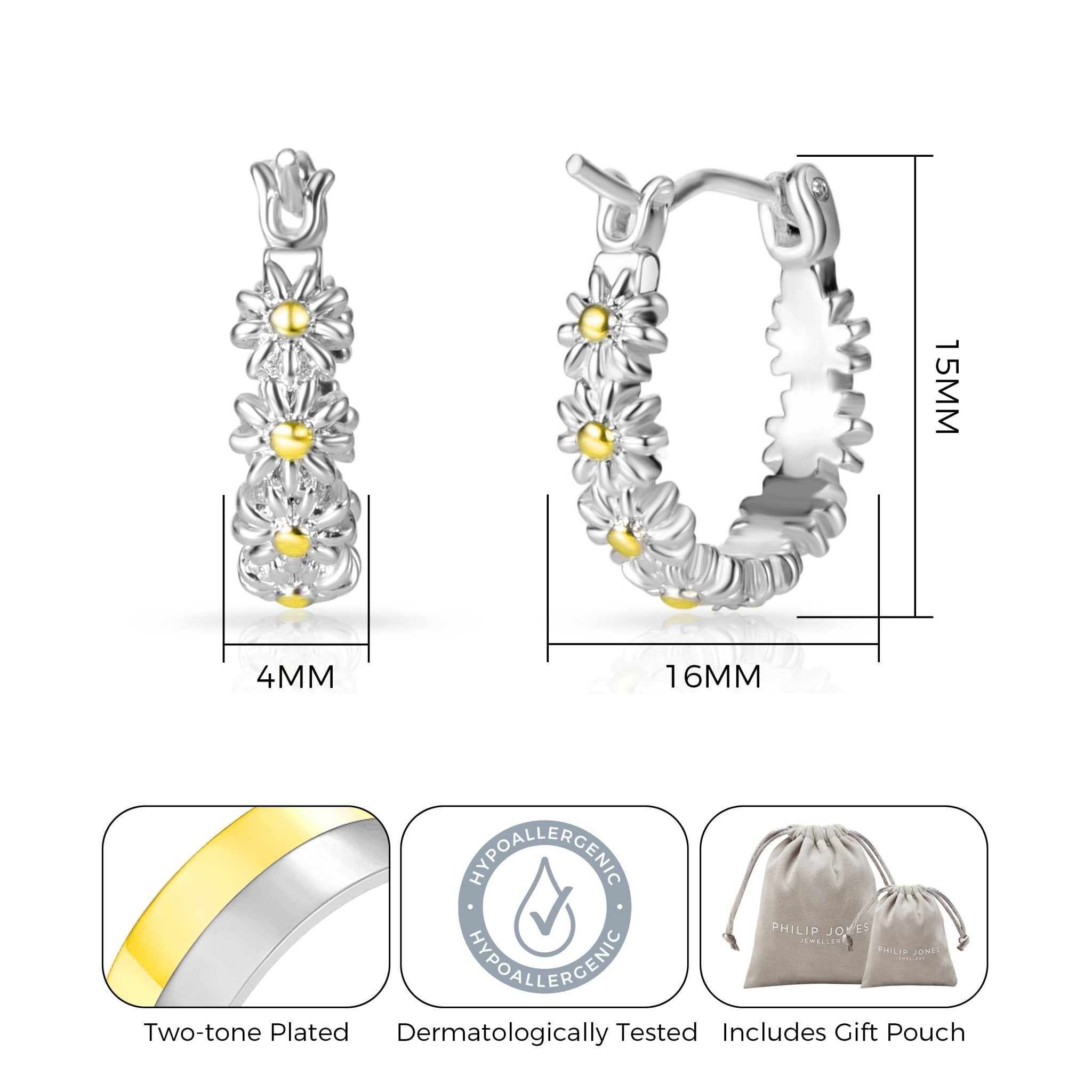 Thank You For Helping Me Grow Daisy Hoop Earrings - Philip Jones Jewellery