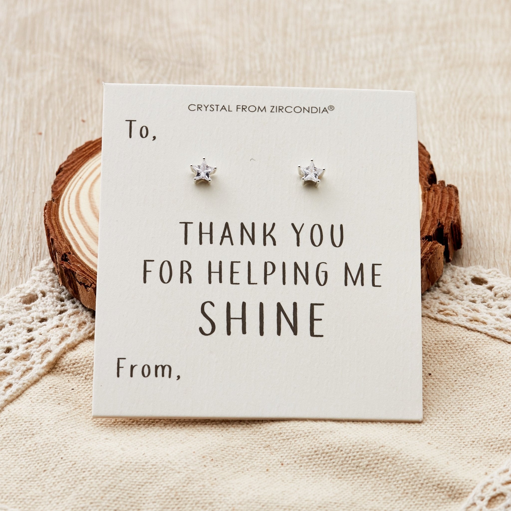 Thank You For Helping Me Shine Star Earrings Created with Zircondia® Crystals - Philip Jones Jewellery