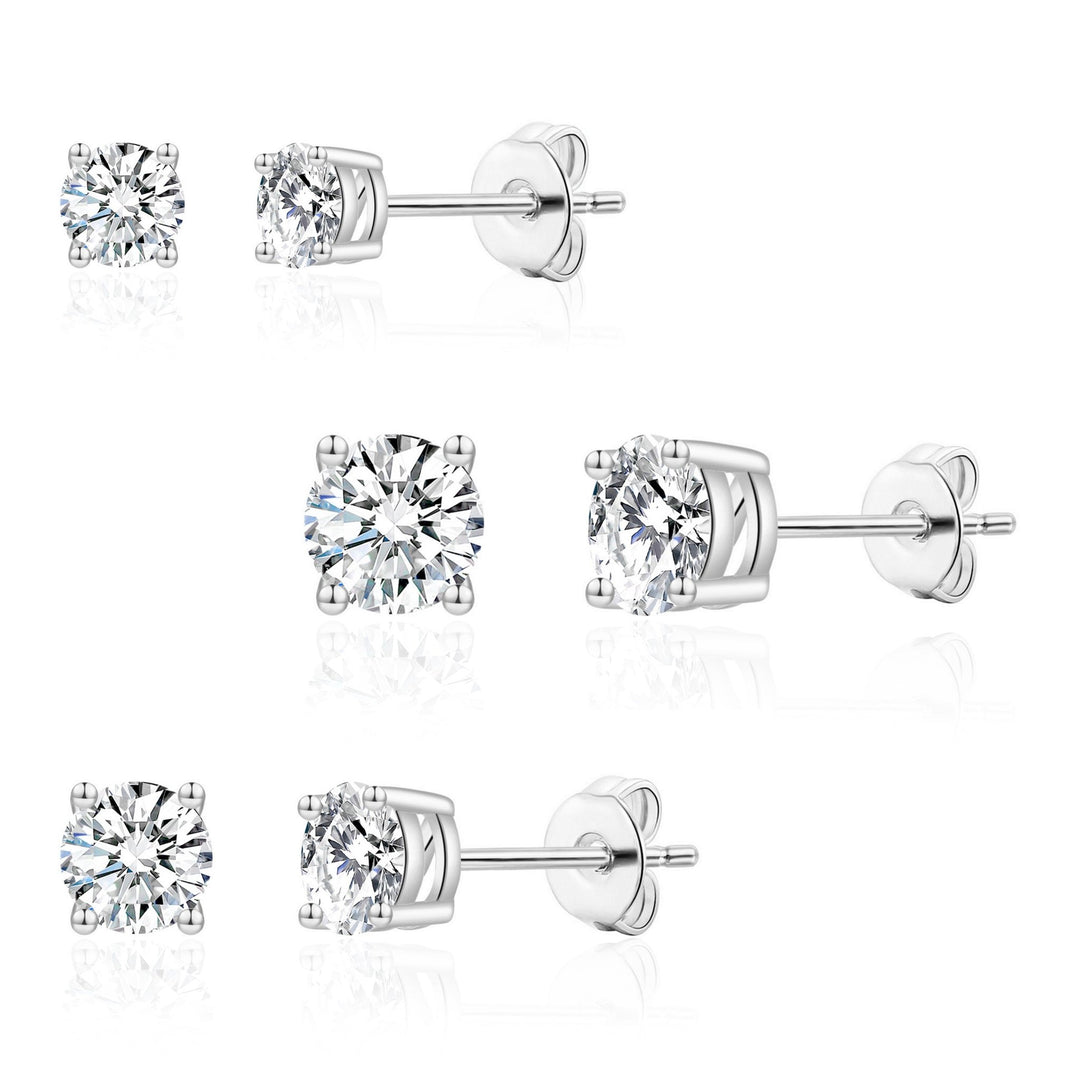Three Pack of Silver Plated 4mm, 5mm & 6mm Earrings Created with Zircondia® Crystals - Philip Jones Jewellery