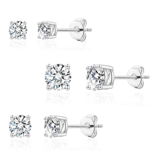 Three Pack of Silver Plated 4mm, 5mm & 6mm Earrings Created with Zircondia® Crystals - Philip Jones Jewellery