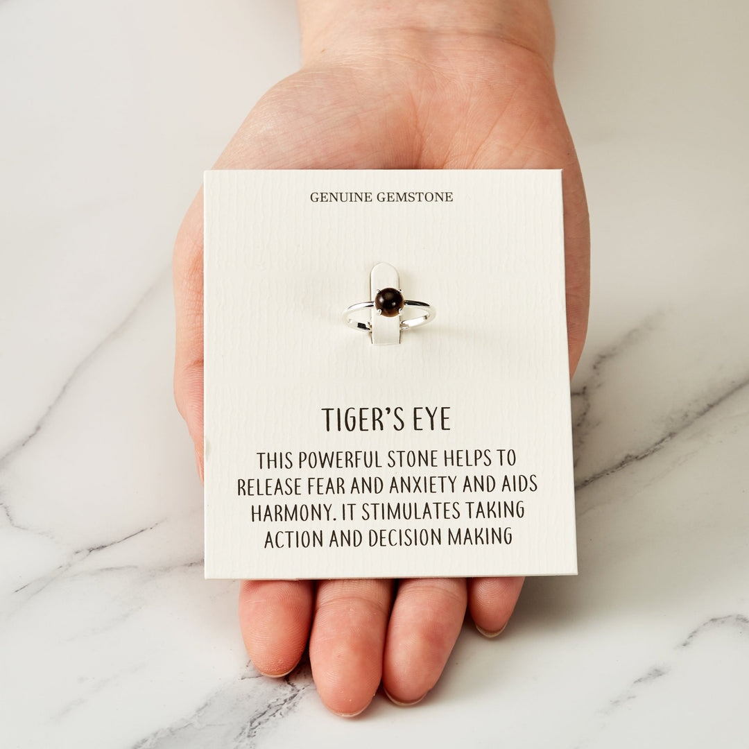 Tigers Eye Adjustable Ring with Quote Card - Philip Jones Jewellery