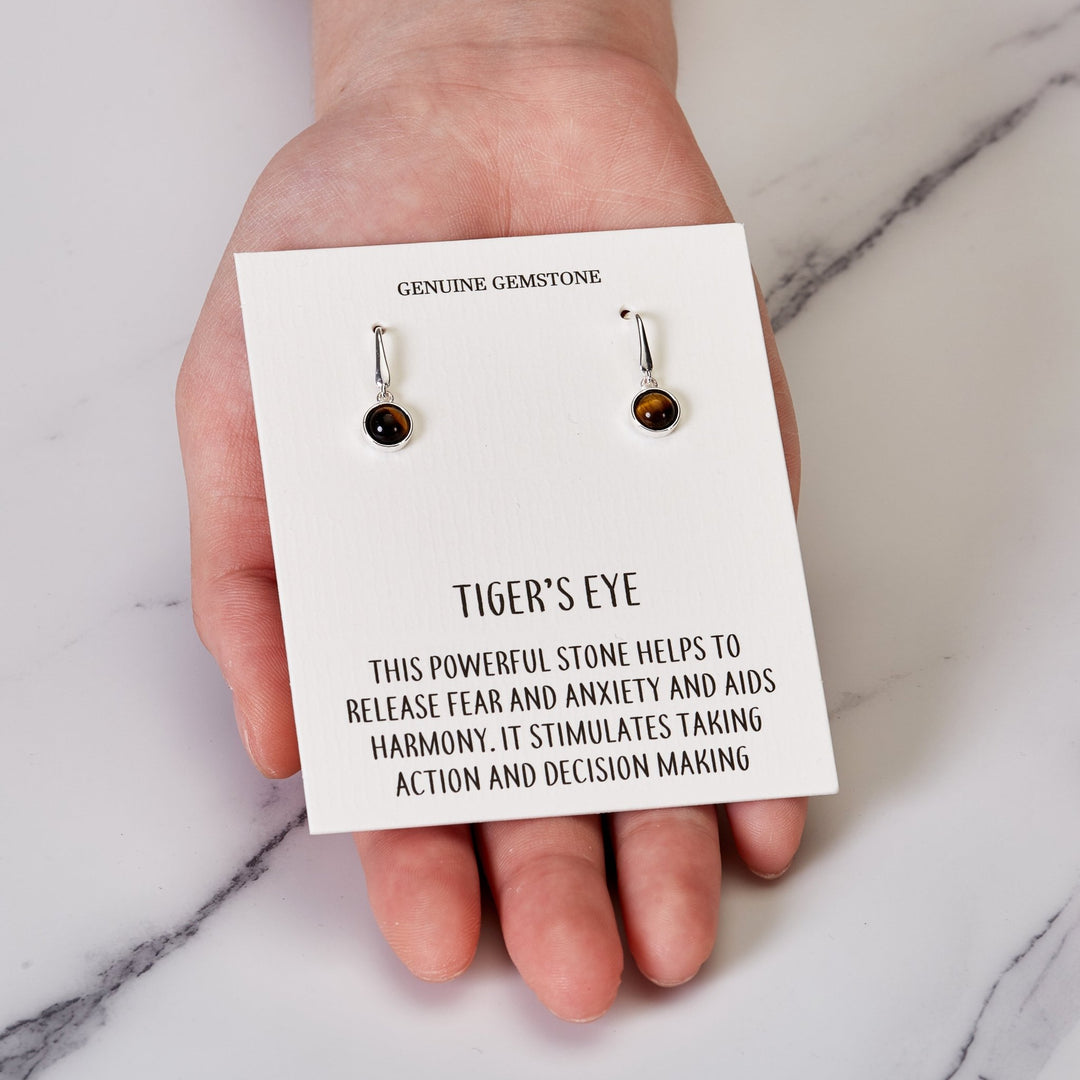 Tiger's Eye Drop Earrings with Quote Card - Philip Jones Jewellery