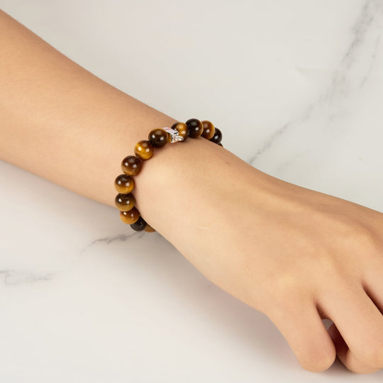 Tiger's Eye Gemstone Charm Stretch Bracelet - Philip Jones Jewellery