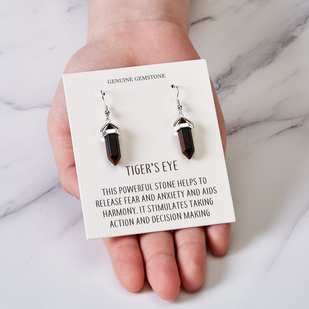 Tiger's Eye Gemstone Drop Earrings with Quote Card - Philip Jones Jewellery