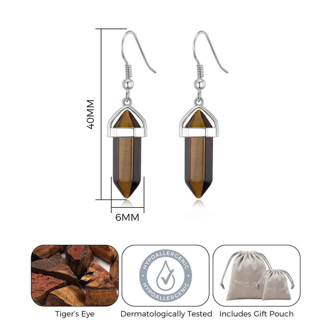 Tiger's Eye Gemstone Drop Earrings with Quote Card - Philip Jones Jewellery